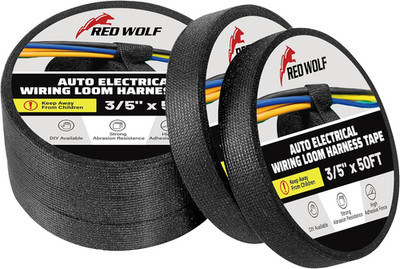 Wiring Harness Cloth Tape, High Temp Self-Adhesive Fabric, 5 Rolls, 3/5 Inch X 5