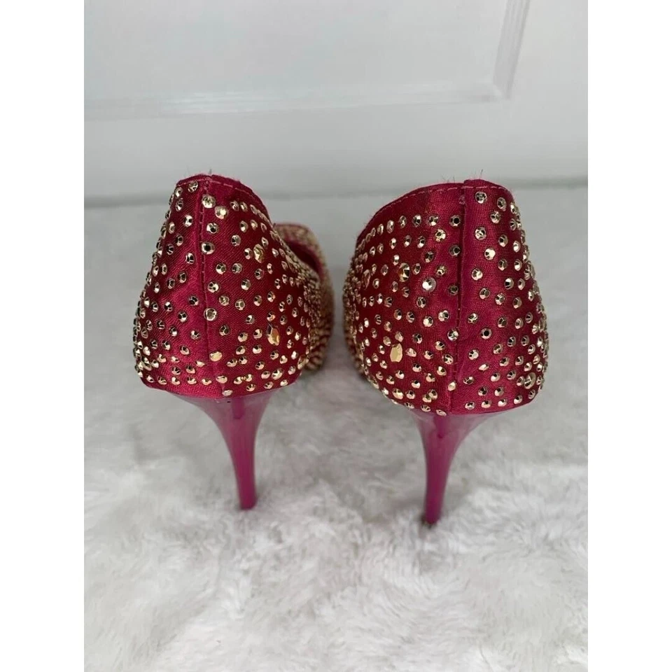 Lilliana Womens Size 7 Red Rhinestone Peep Toe Stiletto High Heels - Image 3 of 4