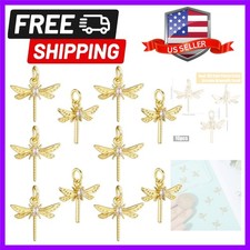 10Pcs Dragonfly Pendant Charms - Luxury Gold Brass Cubic Zirconia for Crafting