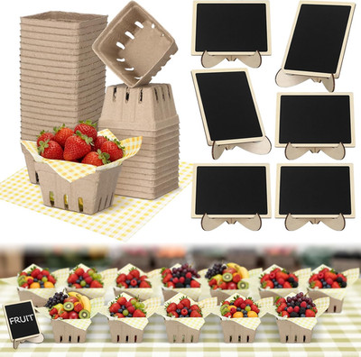 24 Set Farmer Market Favors Natural Pulp Fiber Berry Basket with Deli Paper Shee