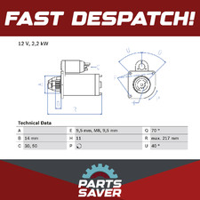 Motorino avviamento adatto a PEUGEOT 3008 1.6D 09 al 16 Bosch 5802AE 5802AF 5802AG 5802CE