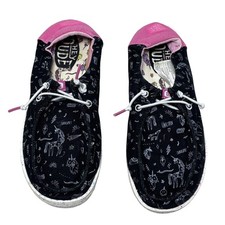 Hey Dude Wendy Youth Unicorn Shoes Girls Size 5 Black Pink Slip-On Flats Casual