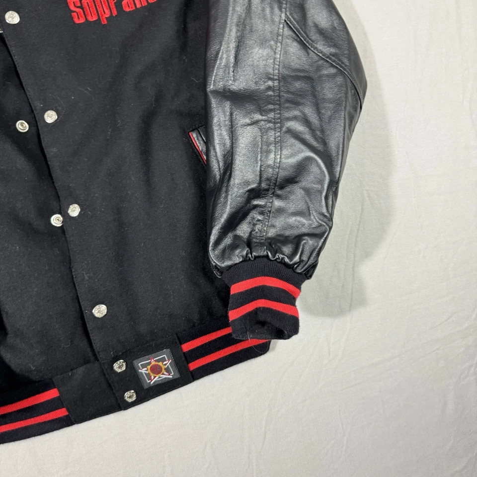 The Sopranos JH HBO varsity bomber Jacket leather & wool reversible Men's M - Image 3 of 4