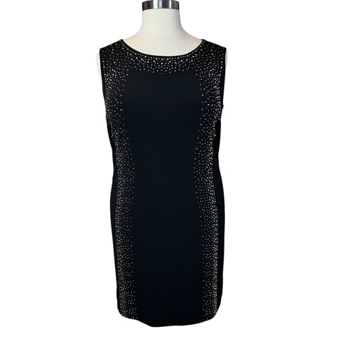 Vestido midi de jersey elástico con tachuelas negras doradas de Calvin Klein talla grande 20W - Imagen 7 de 17