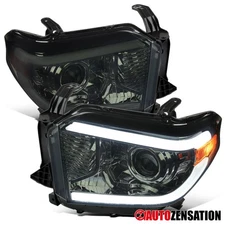 Fit 2014-2021 Toyota Tundra Smoke LED Tube Projector Headlights Lamps Left+Right
