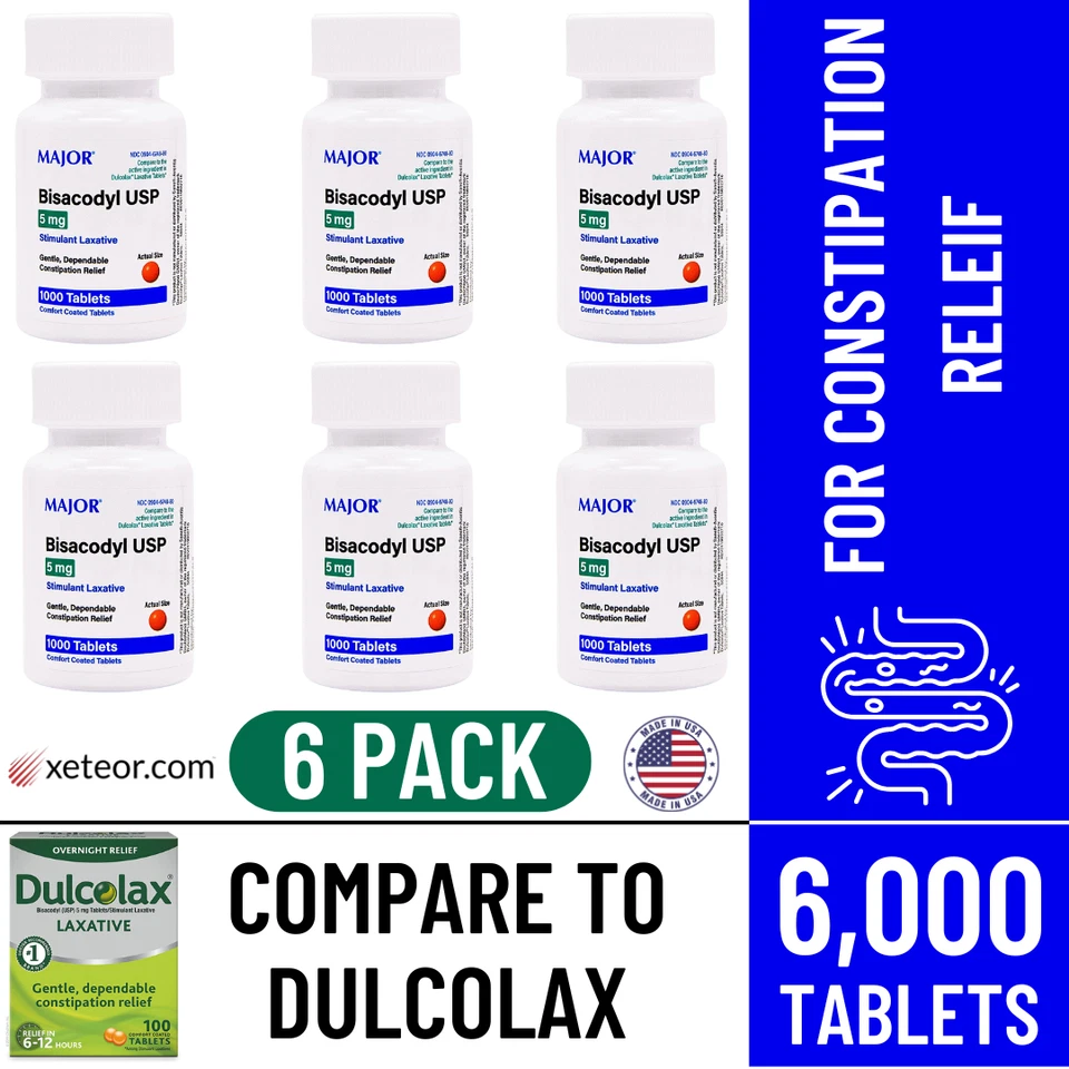 Major Bisacodyl 5 mg Laxante - 1000 Comprimidos | Dulcolax (11-2027) - Paquete de 6 Foto 2 de 4