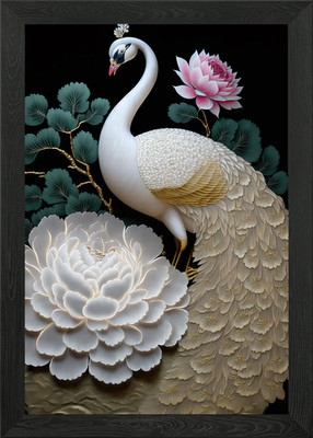 Gerahmtes Wandbild weißer Pfau und Pfingstrose Poster Leinwanddruck Bild