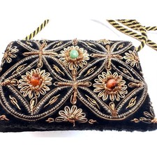 Vintage Embroidered Zardozi Design Velvet Mini Crossbody Bag Evening Event