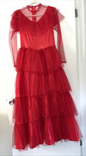 Beetlejuice Lydia Deetz Cosplay Deluxe Costume Goth Red Dress Adult Sz Medium