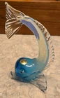Vintage Murano Glass Aqua Dolphin  Fish with Original Label 6 3/4" x 3 1/2" x4"