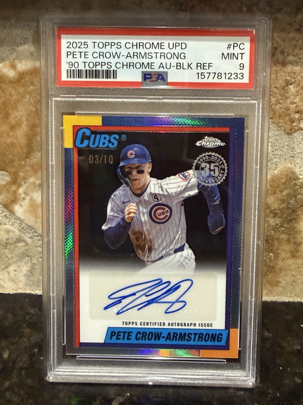 2025 Topps Chrome Update 1990 Pete Crow Armstrong Black Auto 03/10 PSA 9