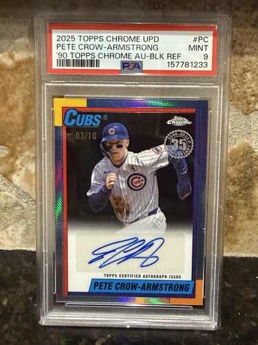 2025 Topps Chrome Update 1990 Pete Crow Armstrong Black Auto 03/10 PSA 9