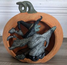 Vintage Halloween Ceramic Witch Pumpkin Light Up Jack O Lantern Painted