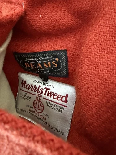 Beams Harris Tweed Puffer Vest Reversible Orange/Khaki Small image 7