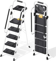 Kingrack Trittleiter 5 Stufen Klappbar Handlauf Werkzeugablage 360Kg Weiß