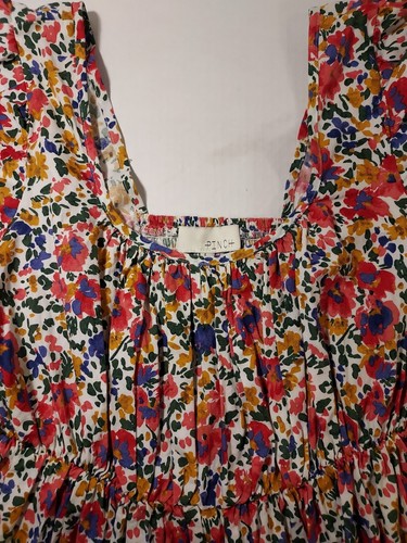 Vestido PINCH Azul Floral Algodón Solero Mangas Abullonadas Algodón Talla Grande - Imagen 7 de 14