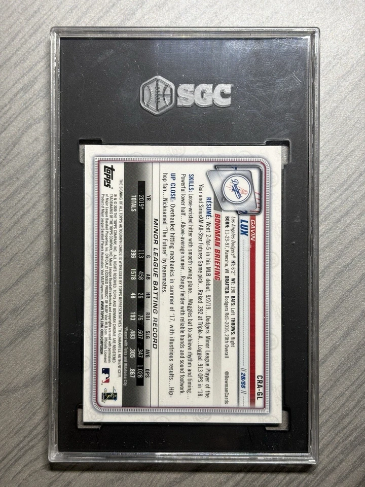 2020 Bowman Chrome Gavin Lux Rookie Auto RC Atomic Refractor /100 SGC 9/10 Mint - Image 2 of 2