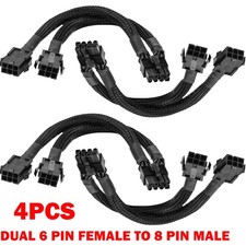 4X Dual 6 Pin Female to 8 Pin Male GPU Adapter Cable Braided Sleeved 20cm US
