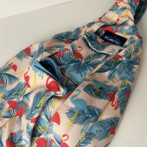 Kavu Rope Sling Crossbody Bag Flamingo Print Pink And Blue