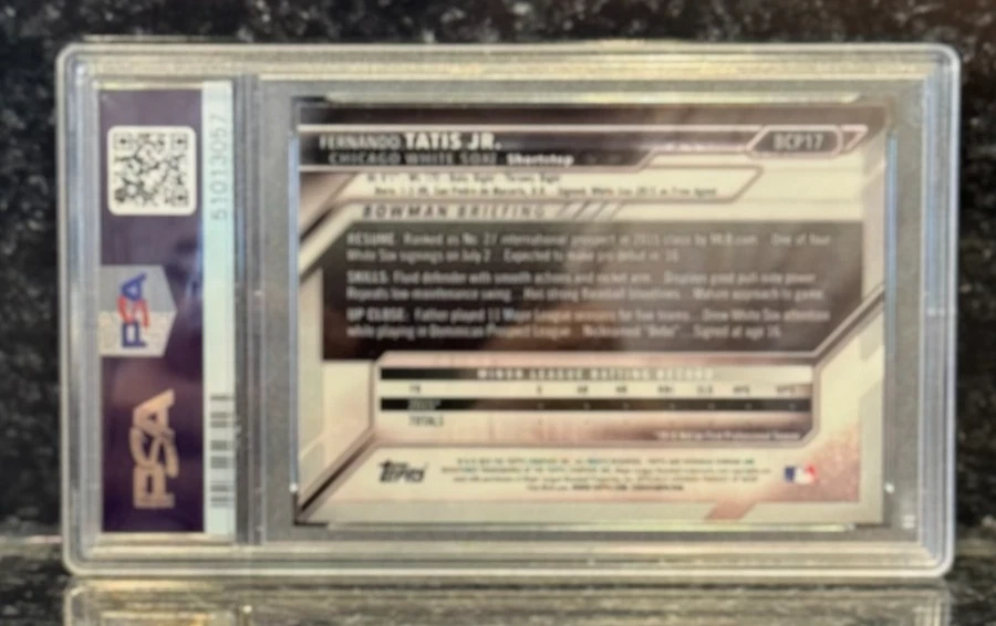 Bowman 2016 cromo Fernando Tatis Jr. RC Padres 1st Rookie Prospect ¡PSA 10! Foto 2 de 2