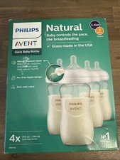 Philips Avent Natural Glass Baby Bottles 8 Ounce Pack of 4 with Anti Colic New