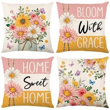 Spring Pillow Covers 18x18 Inches Set 18" x 18" Pack of 4 4 Pink Orange Flora