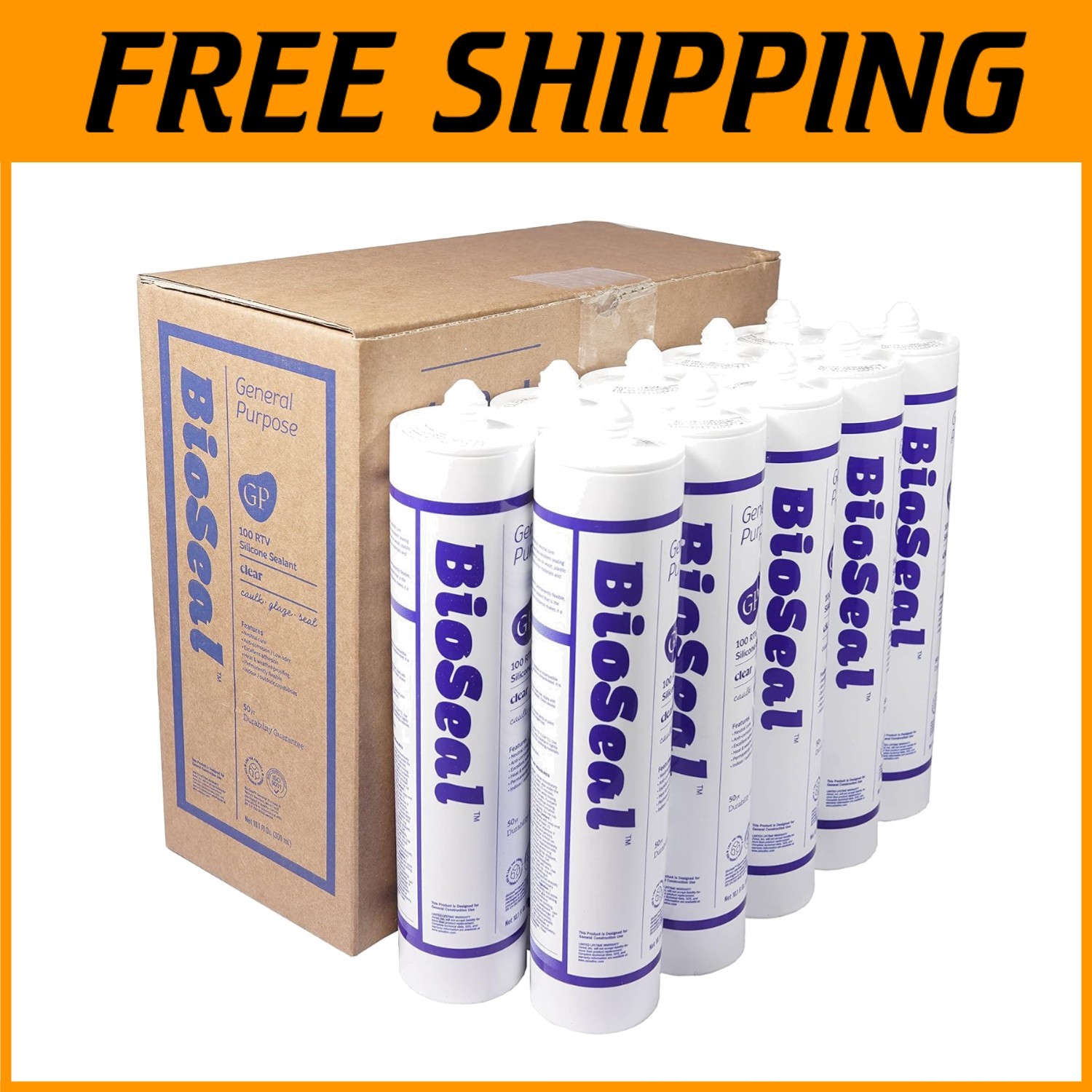 BioSeal Waterproof Caulk Sealant, 10oz Cartridge, Pack of 10