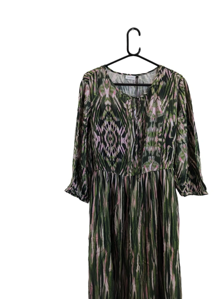 gerry weber womens dress green & pink kleid midi belted round neck size 18 - Image 3 of 4