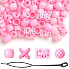 61 PCS Pink Hair Beads for Braids - Cute Heart Round Shaped Dreadlock