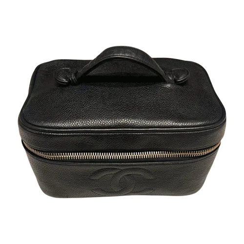 Vintage CHANEL Caviar Skin Vanity Case Handbag Pouch Black CC Logo READ DESC - Picture 1 of 8