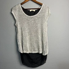 Blushed XL Gray Knit Top Black Chiffon Semi Sheer High Low Bow Back Sleeveless