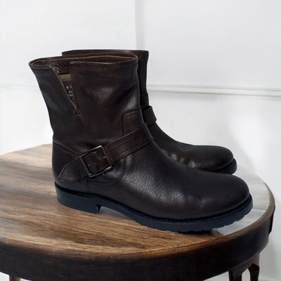 Frye Natalie Short Engineer Size 9 Dark Brown Leather Boots 7 Inch Biker Buckle