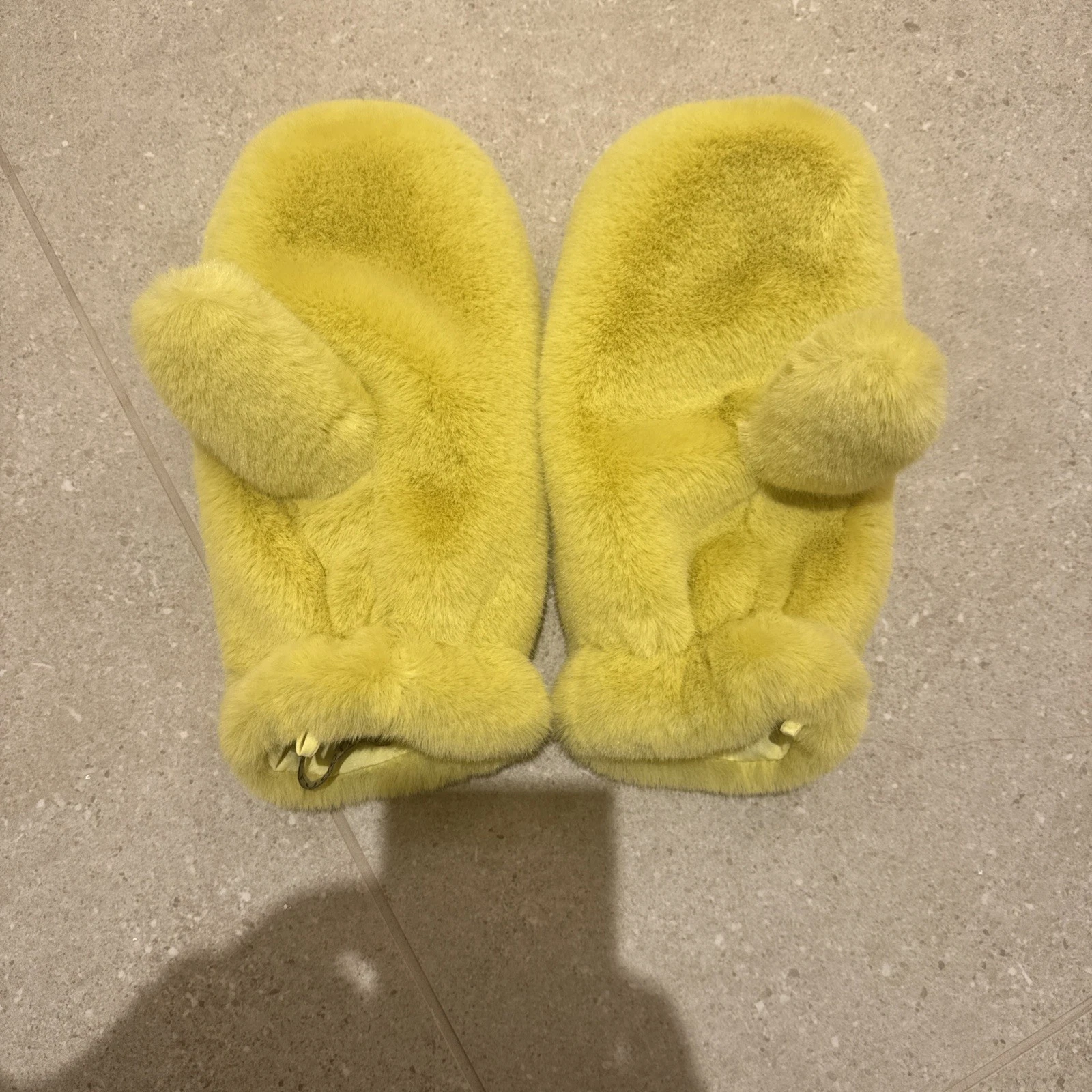 Faux Fur Yellow Mittens