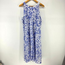 Tommy Hilfiger Maxi Dress Womens 12 Blue White Floral Halter Chiffon Sleeveless