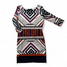 Large classy colorful geometric print dress with 3/4 sleeves