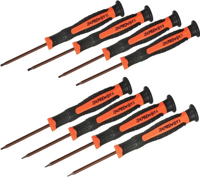 TEKPREM 8 in 1 Small Torx Screwdriver Set with T3 T4 T5 T6 T7 T8 Orange-black 