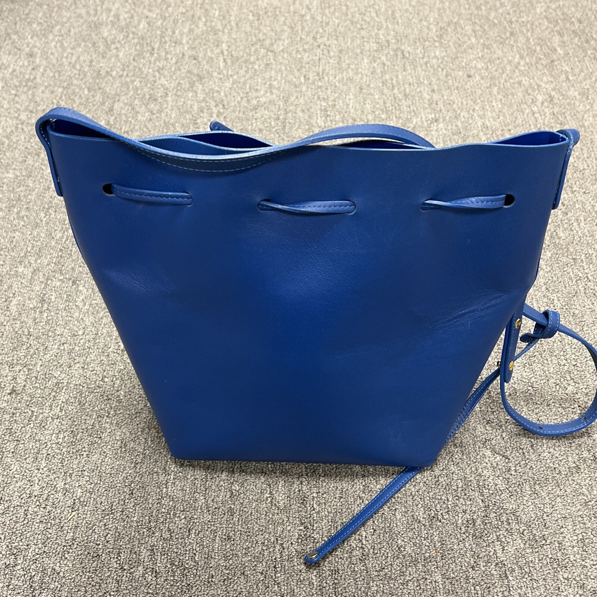 Mansur Gavriel Handbag Blue Leather Large Drawstring Bucket Bag