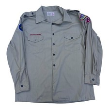 Boy Scouts Of America Button Up Shirt Men's Large Long Sleeve Uniform Patches