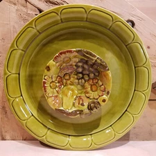 Serving Tray Platter & Bowl Chip Dip Green Mid Century 14" Vtg - Swanky Barn