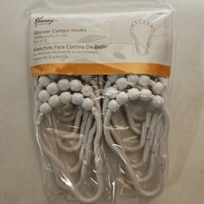 Kenney Set of 12 White Plastic Shower Curtain Hooks NEW