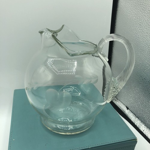 Vintage 6 Inch Ball Glass Pitcher Etched Cherries Fun - Picture 13 of 13