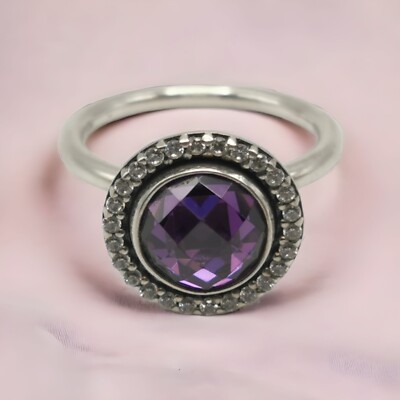 RETIRED Pandora Sterling Silver Brilliant Legacy Purple CZ Ring