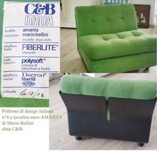 N. 4 poltrone Verdi AMANTA DI MARIO BELLINI PER B&B ANNI ’70 + tavolino NERO