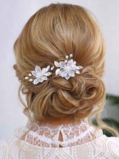 Flower Wedding Hair Clips Silver Leaf Hair Barrette Hair Pins Bridal Hair Acc...
