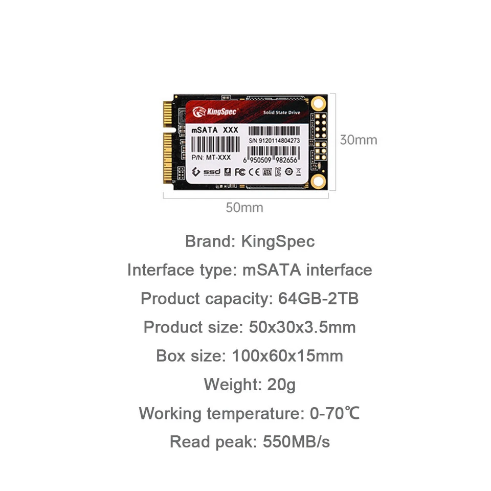 mSATA Solid State Drive 128G 256G 1T 2T SATA 3.0 SSD  for Laptop Destop Thinkpad - image 2 of 4