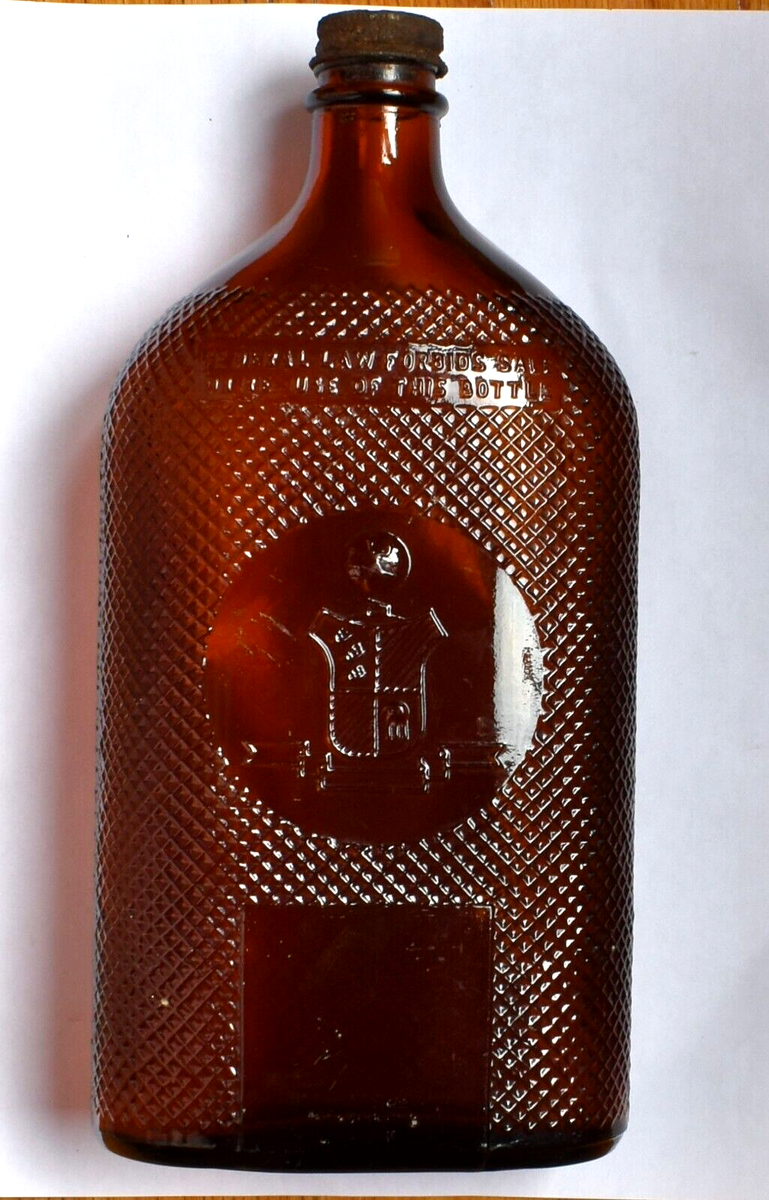 Antique Continental Distilling Amber Liquor Bottle 32oz Embossed