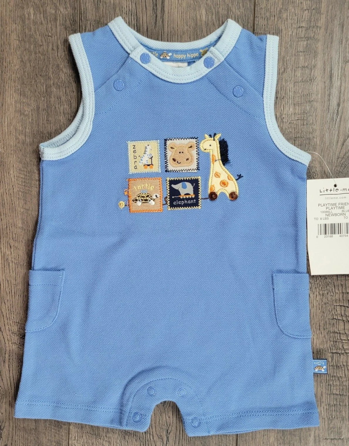 Baby Boy Clothes New Vintage Little Me Newborn Solid Blue Zoo Romper Outfit