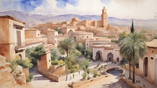 Tlemcen Algeria Watercolor Painting Country City Art Print - Foto 1 di 1