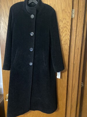 Cinzia Rocca Women's Black Wool/Alpaca Cozy Fuzzy Trench Coat 6 New with tag