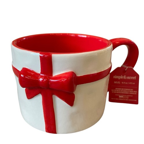 Global Design Connections Gift Wrap RED Bow Ceramic Mug 16oz Set of 2 New - Picture 8 of 14